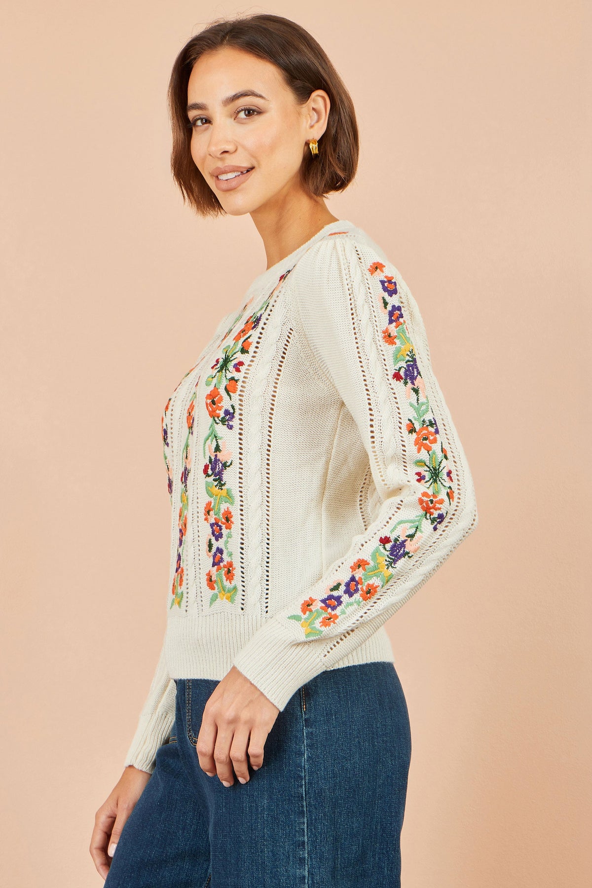 Ivory Floral Embroidered Jumper