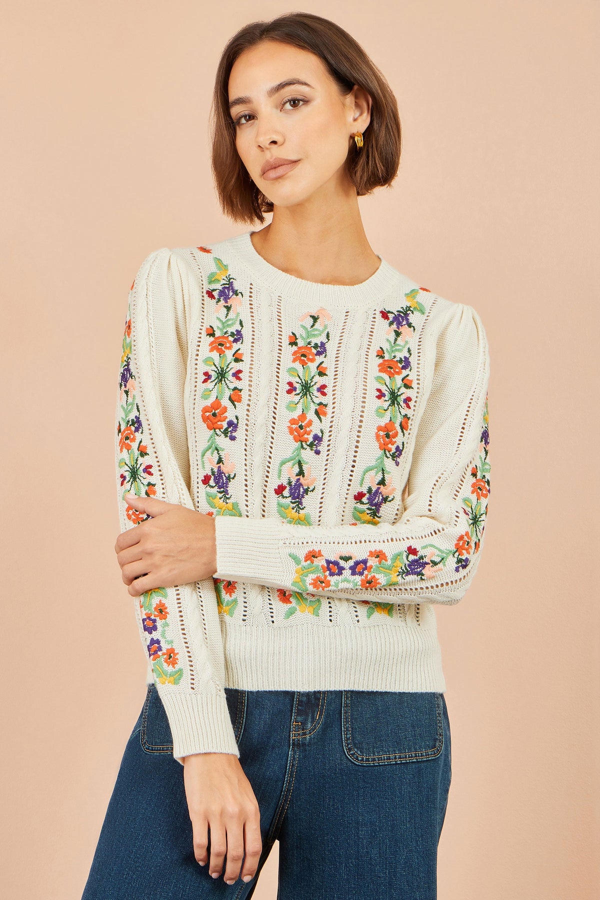 Ivory Floral Embroidered Jumper