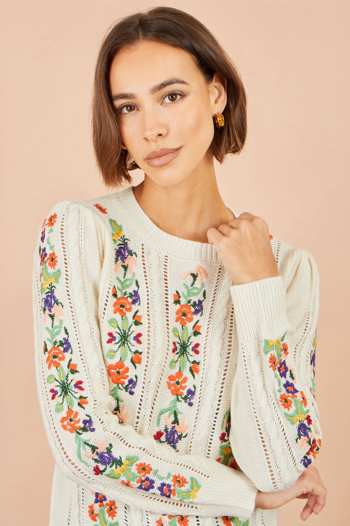 Ivory Floral Embroidered Jumper