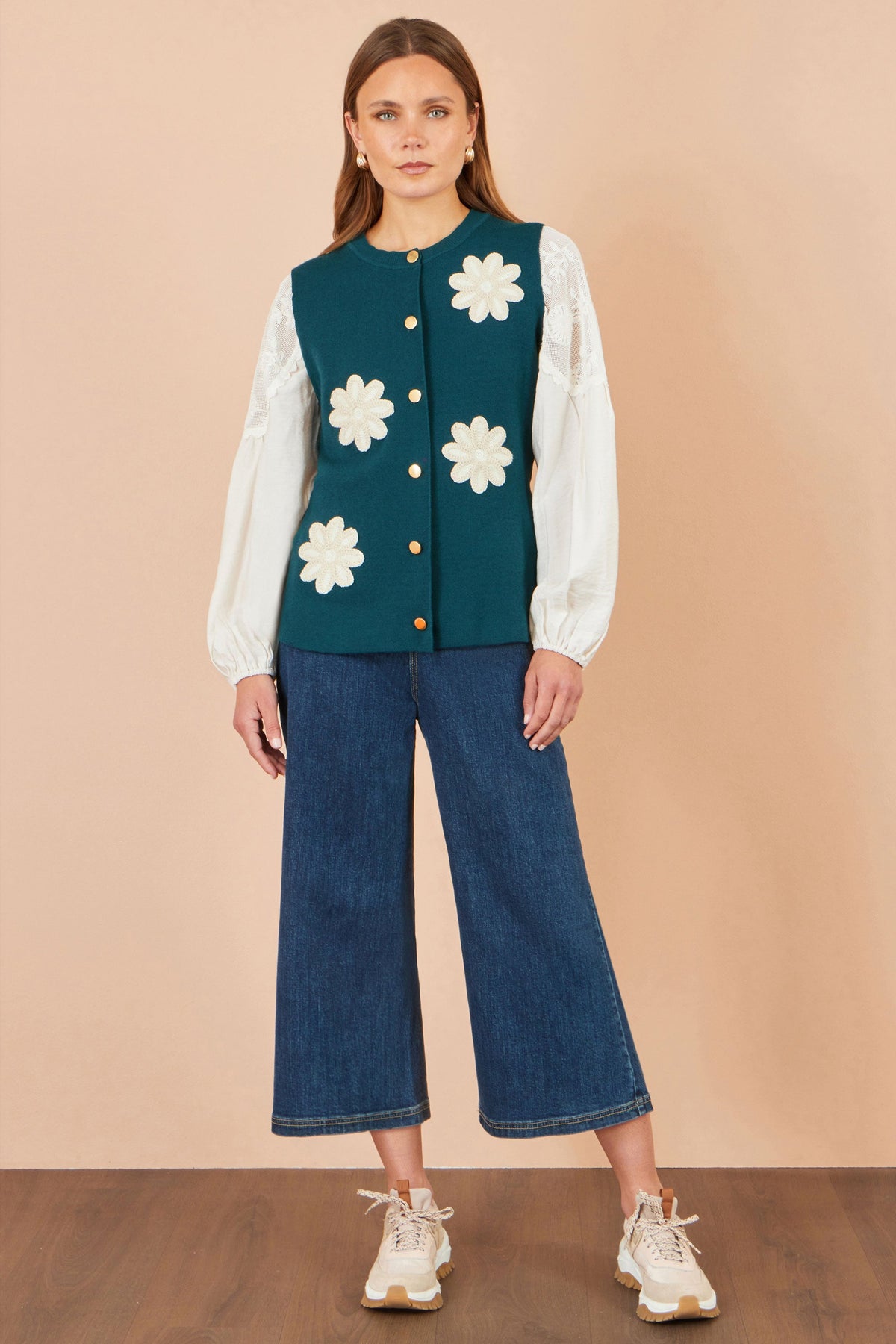 Teal Floral Knit Waistcoat