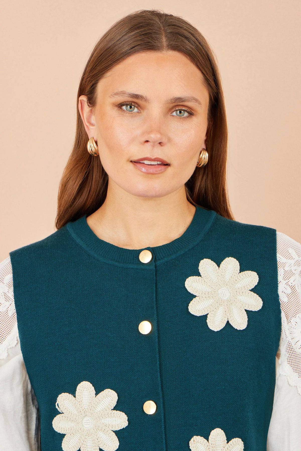 Teal Floral Knit Waistcoat
