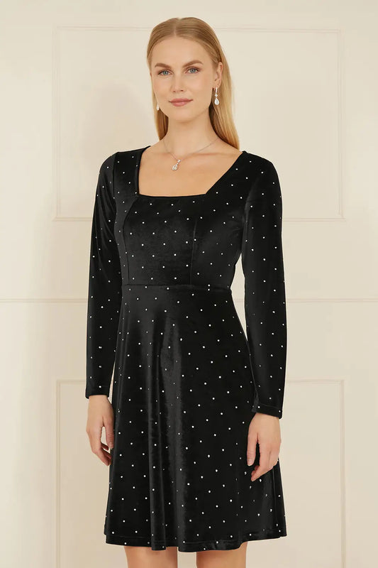 Black Diamante Skater Dress