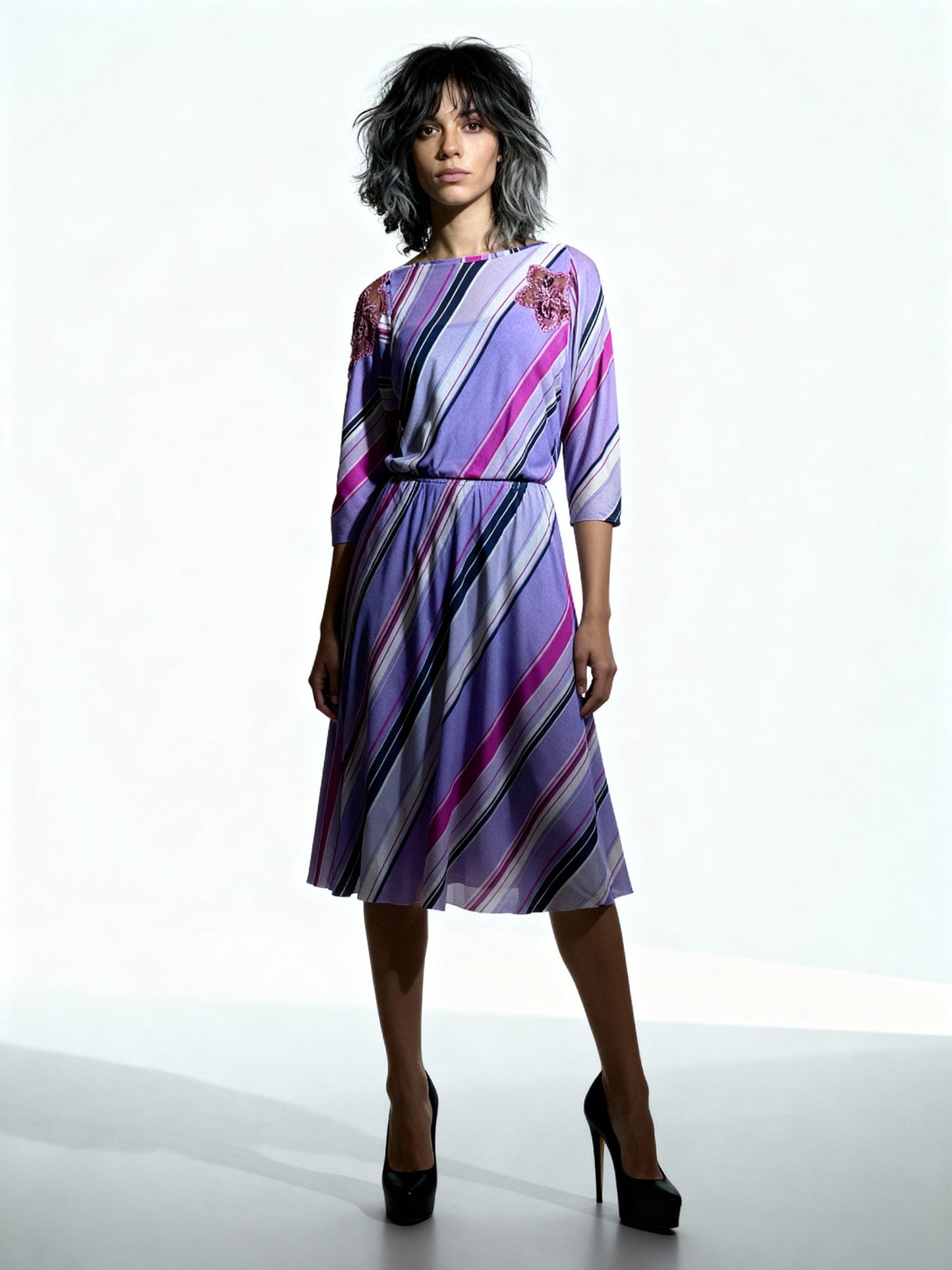 Original 1970's Vintage Virginie Paris Purple Slinky Dress UK 8 - 12