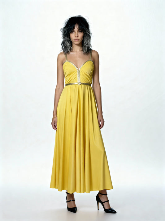 1970s Yellow & Gold Maxi Dress