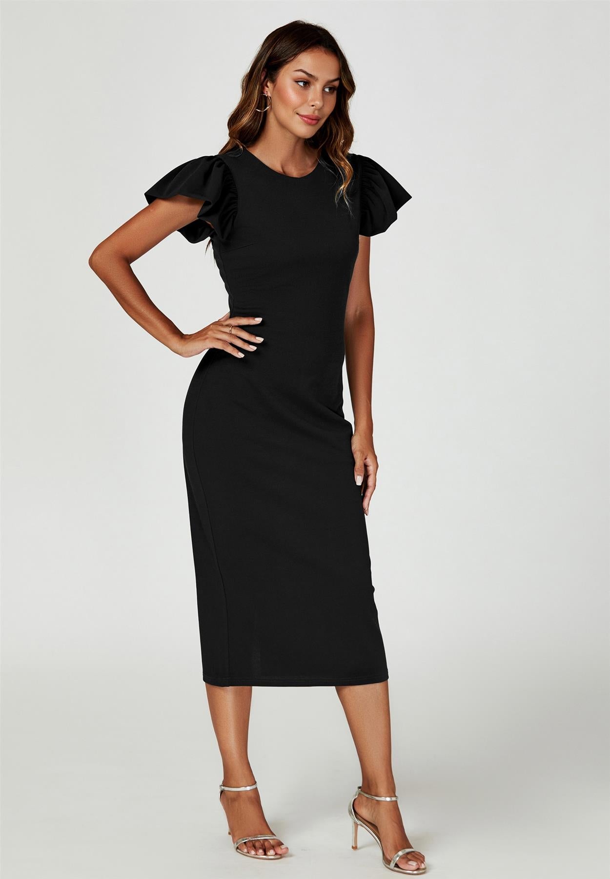 Volume Sleeve Bodycon Midi Dress