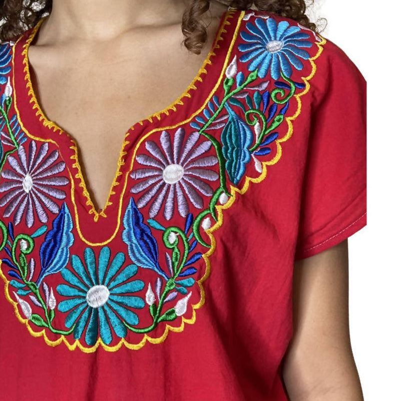 Vintage Red Floral Embroidered Top UK 8 - 12
