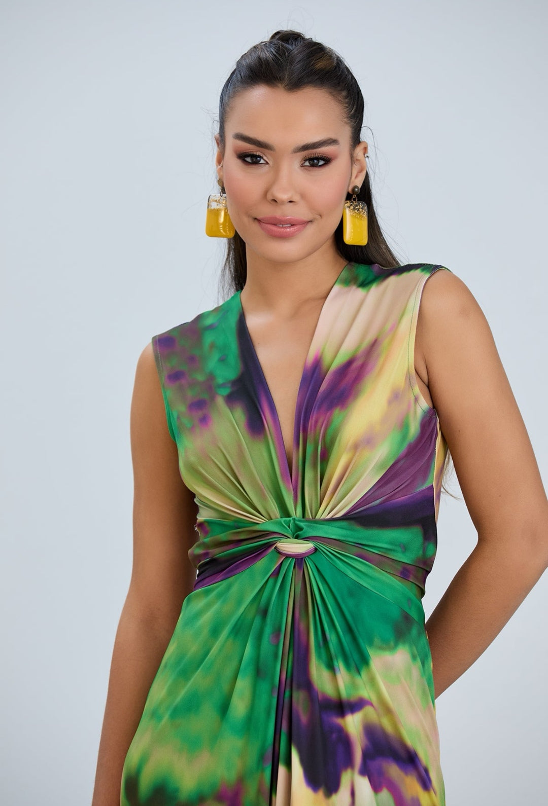 Sleeveless Twist Wrap Maxi Dress in Tie-Dye Print - By Jenerique image 2