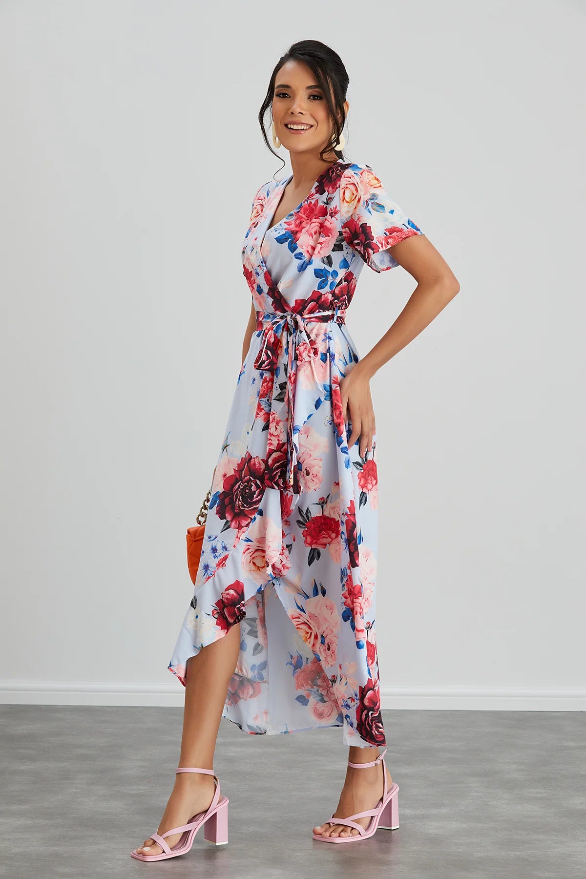Wrap Midi Dress with Frill Skirt - Light Blue by Jenerique image 3