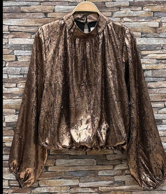 Bronze Shimmer Long Sleeve Top - One Size 8 to 14  image 0