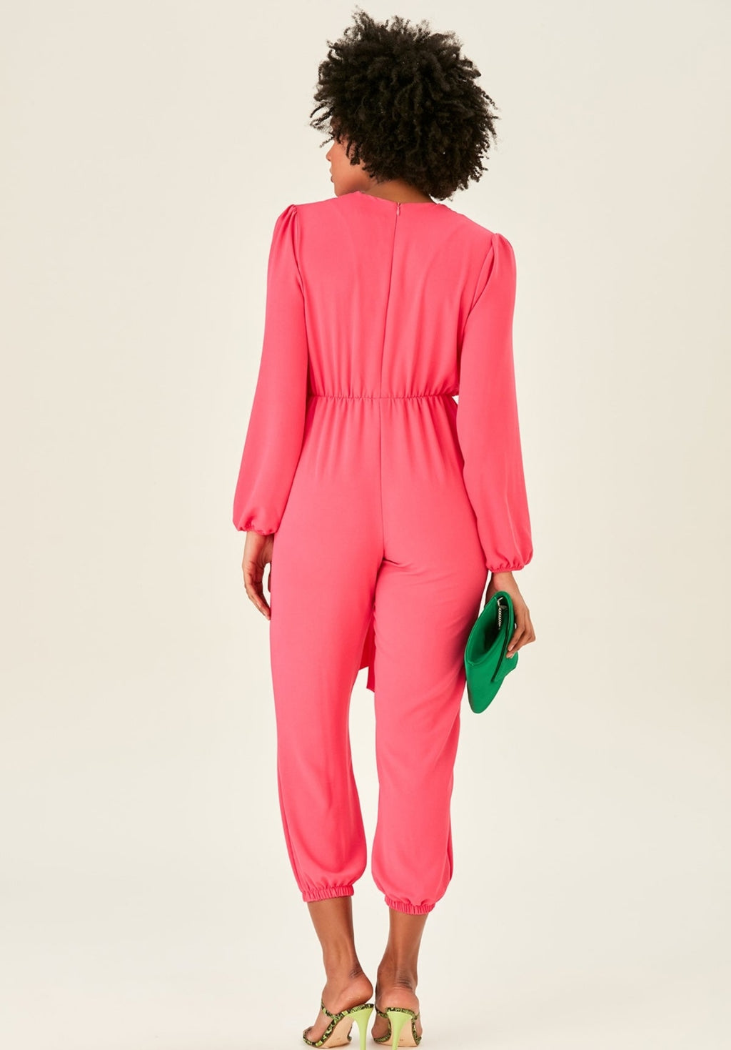 Long Sleeve Wrap Jumpsuit with Pockets - Pink  - By Jenerique image 5