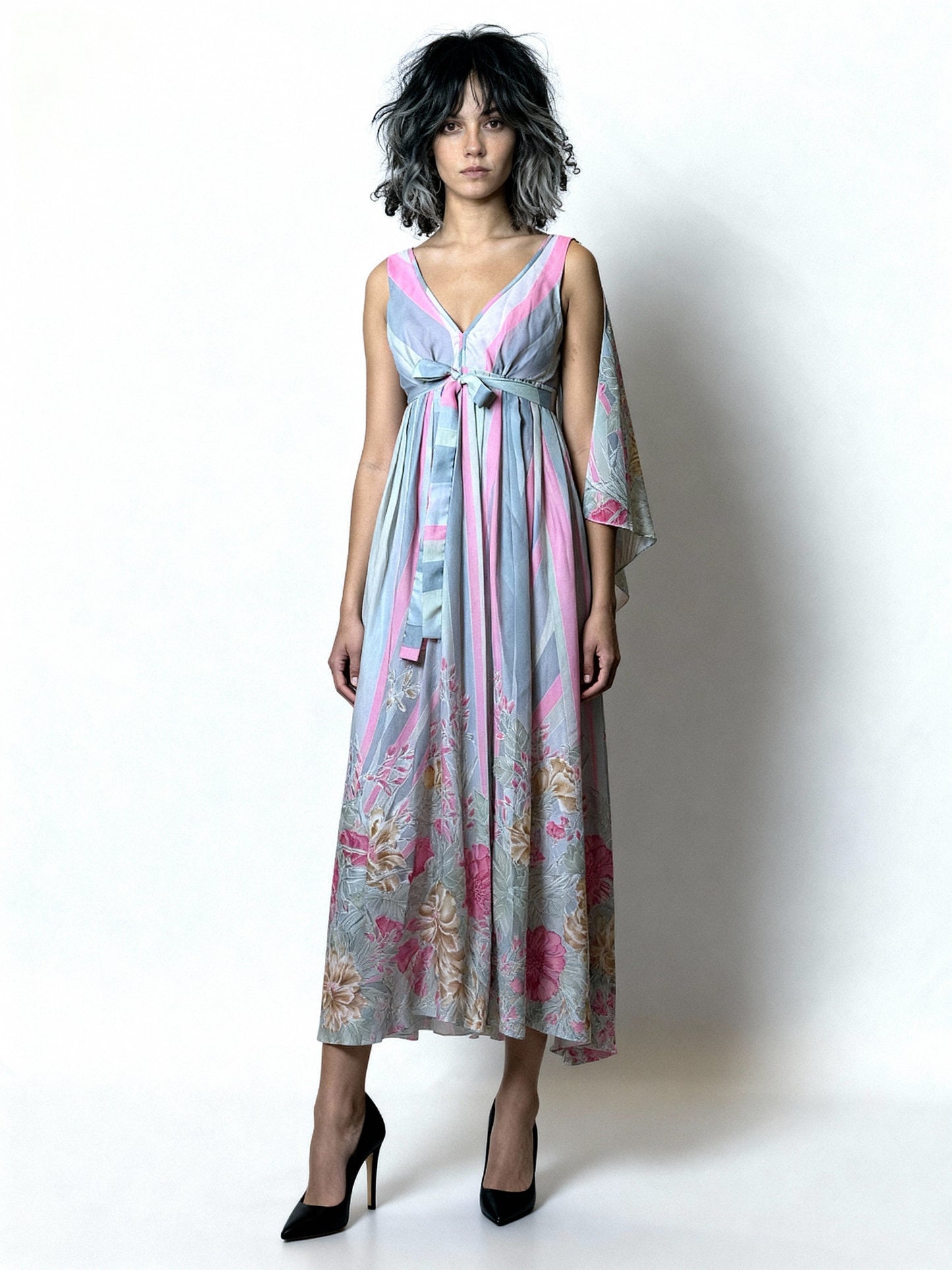 Original 1970'S Vintage Floral Maxi Dress Uk 10 - 12