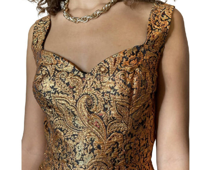 Original Vintage 1970's Gold/Bronze Brocade Dress UK 10 - 14