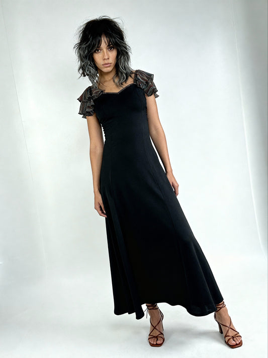 1970's Vintage Moss Crepe Radley of London Black Dress UK 8 - 10