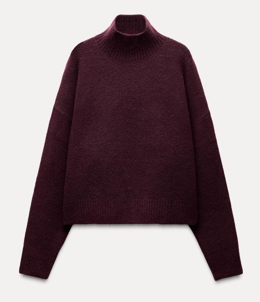 High Neck Soft Knit Sweater - Burgundy  image 1