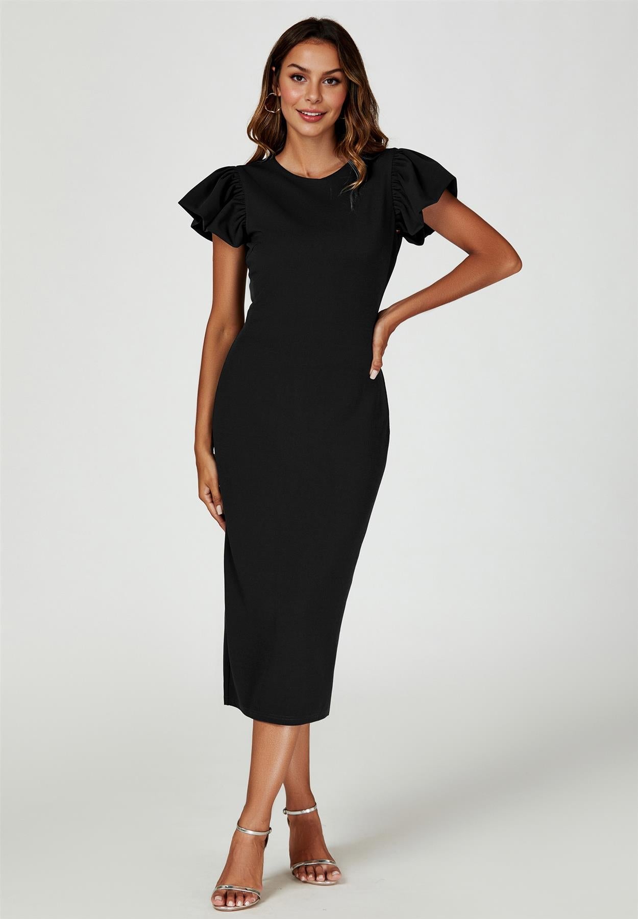 Volume Sleeve Bodycon Midi Dress