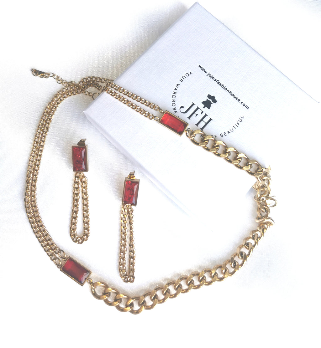 Victoria - Choker Bracelet Earring Set - Ruby image 2