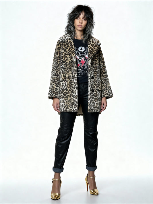 Original 1970's Vintage Leopard/Animal Print Faux Fur Coat UK 8 - 14