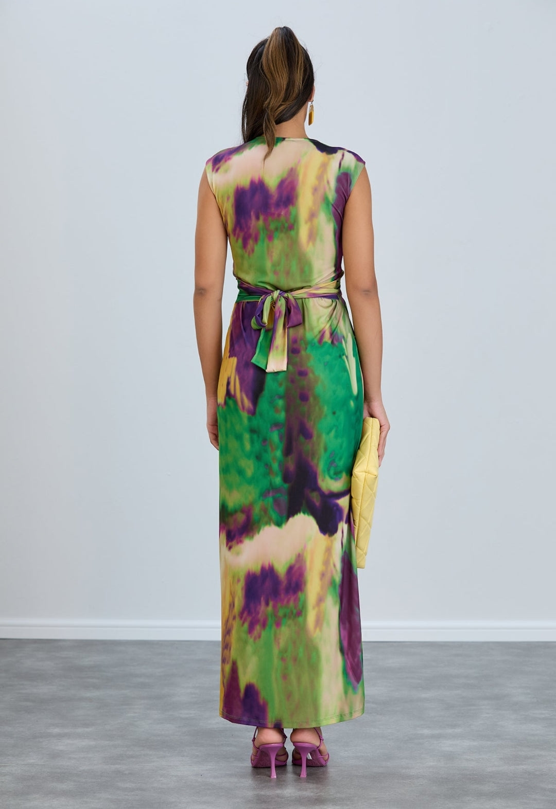 Sleeveless Twist Wrap Maxi Dress in Tie-Dye Print - By Jenerique image 3