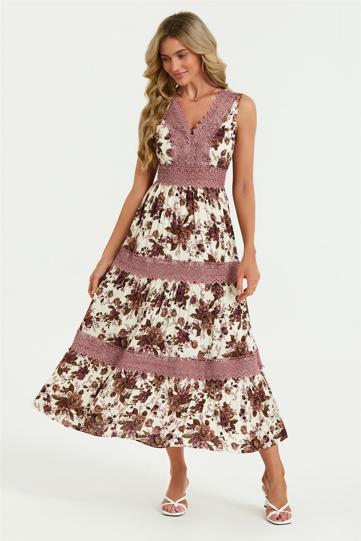 Off-White Floral Lace Maxi Dress