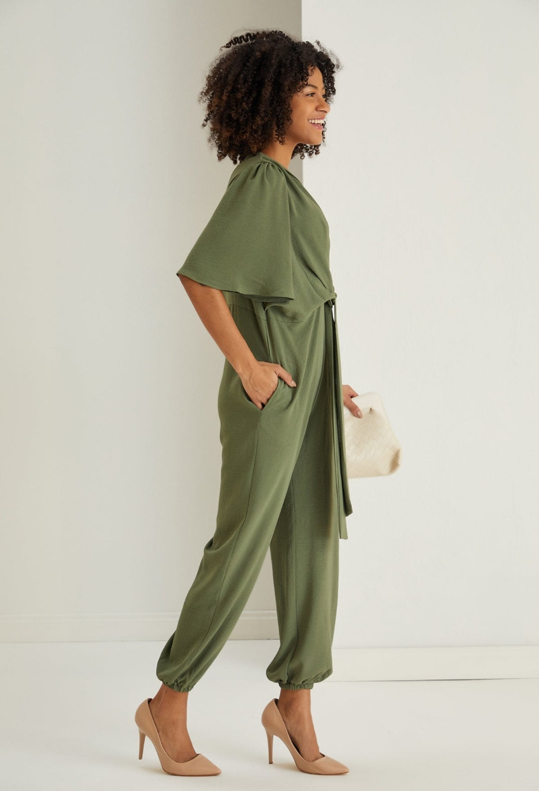 Angel Sleeve Wrap Jumpsuit - Khaki - By Jenerique image 7