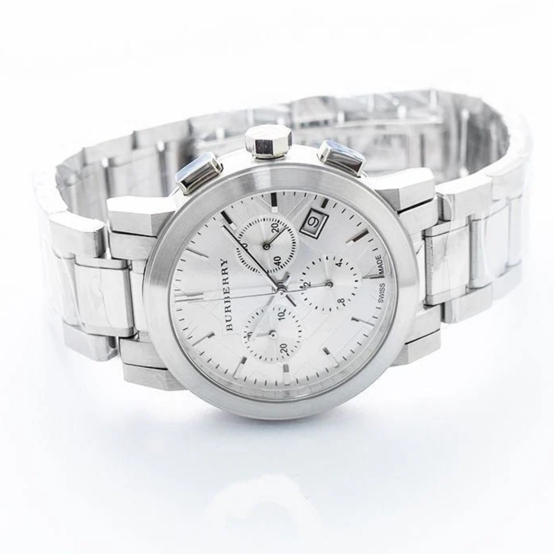 Burberry The City Unisex Silver Chronograph Watch - BU9750