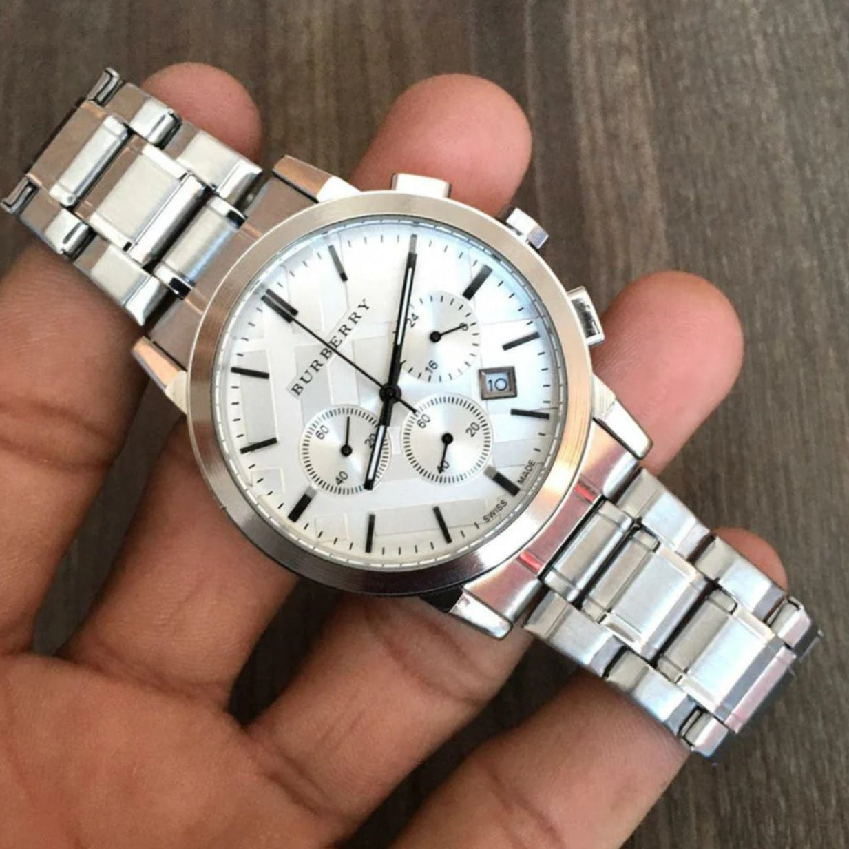 Burberry The City Unisex Silver Chronograph Watch - BU9750