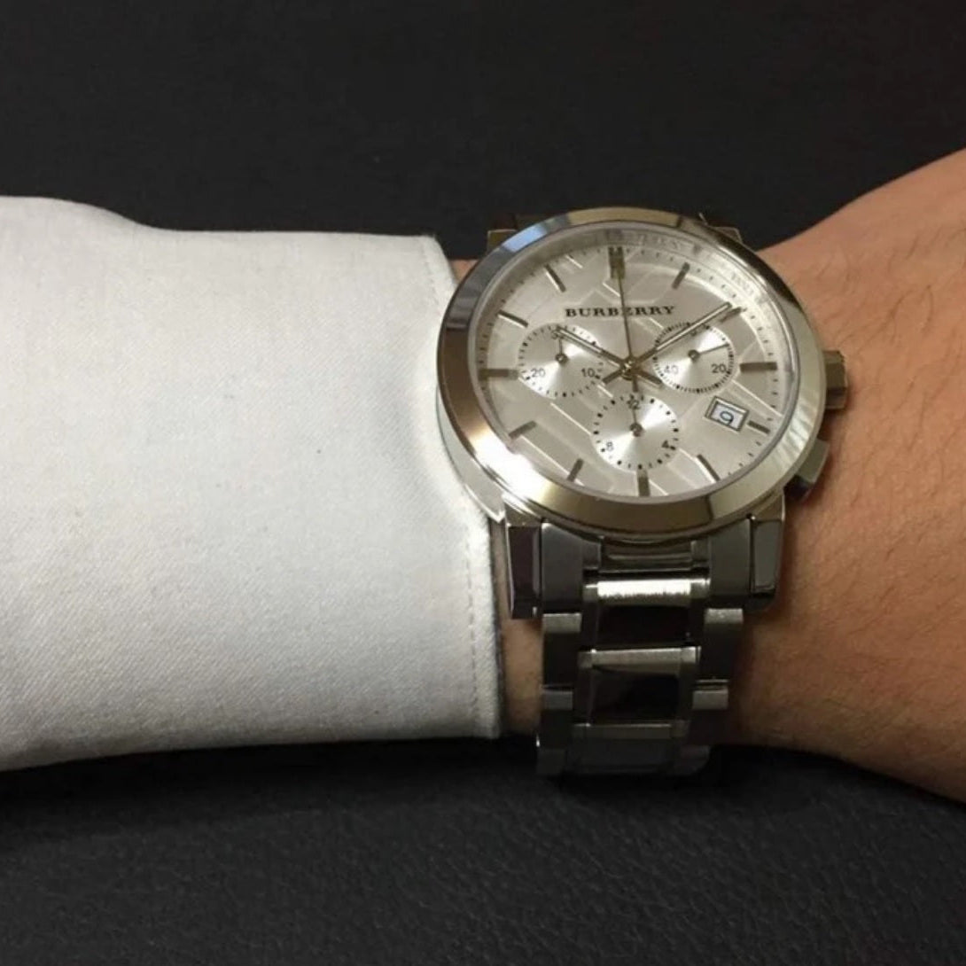 Burberry The City Unisex Silver Chronograph Watch - BU9750