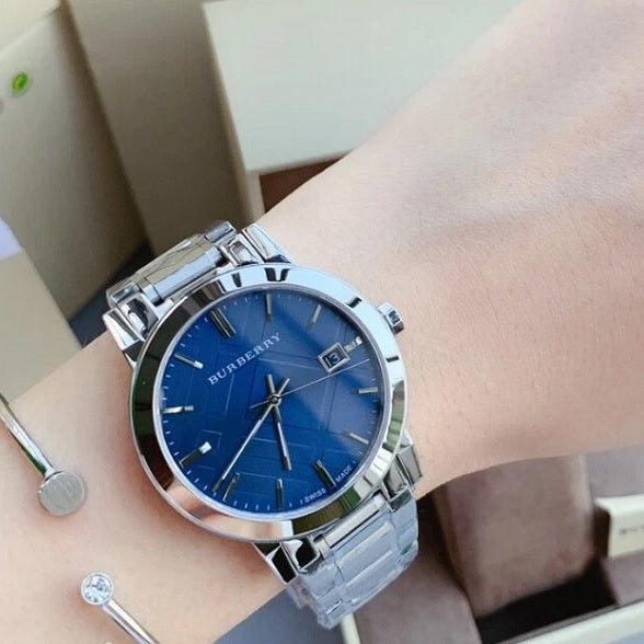 Burberry The City Unisex Silver & Blue Watch - BU9031