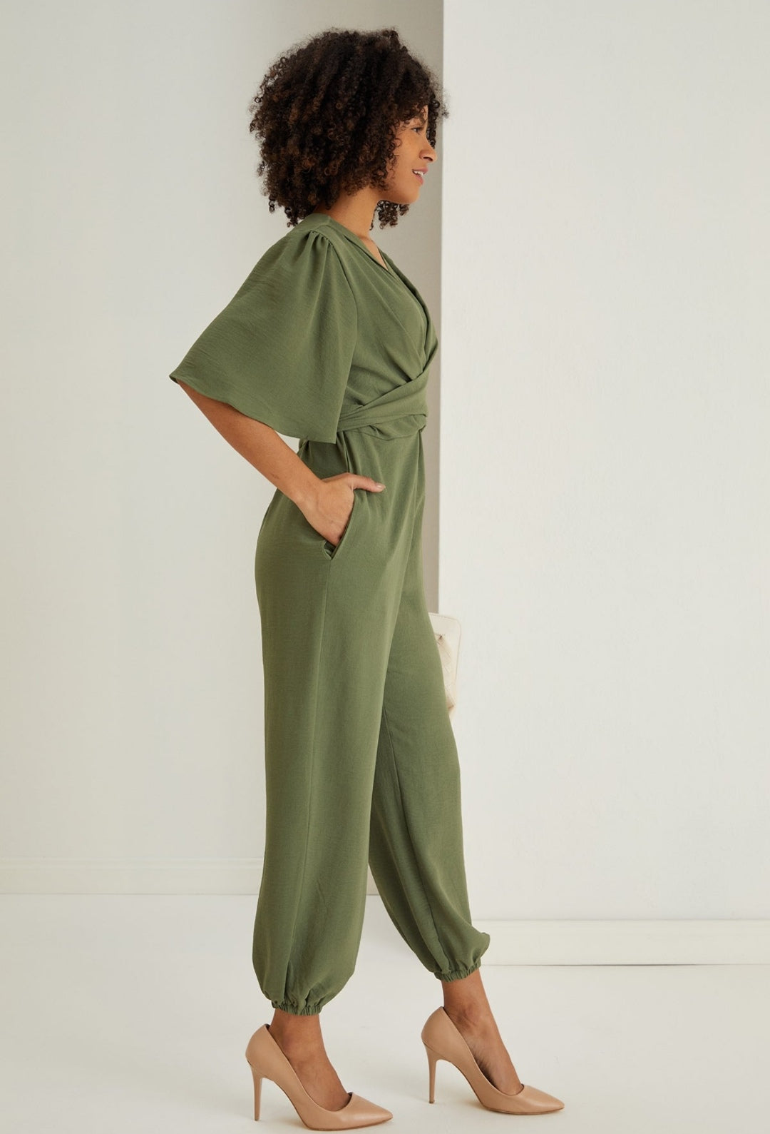 Angel Sleeve Wrap Jumpsuit - Khaki - By Jenerique image 5