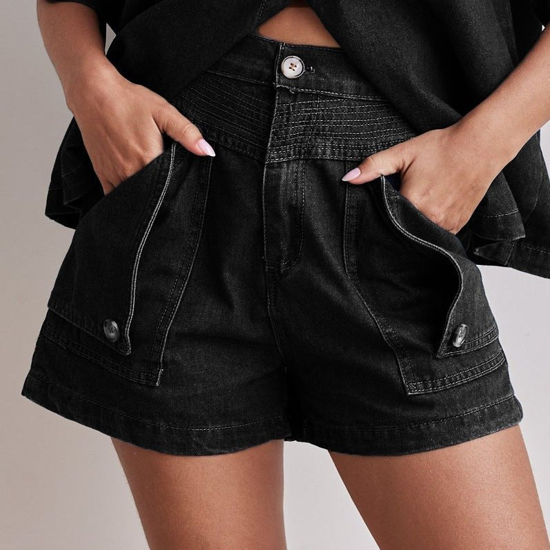 Casual Retro Loose Denim Shirt and Shorts Set