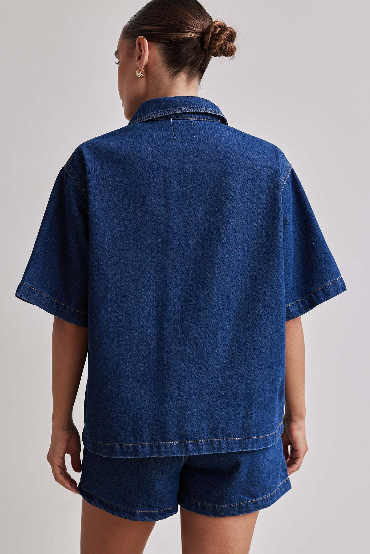 Casual Retro Loose Denim Shirt and Shorts Set