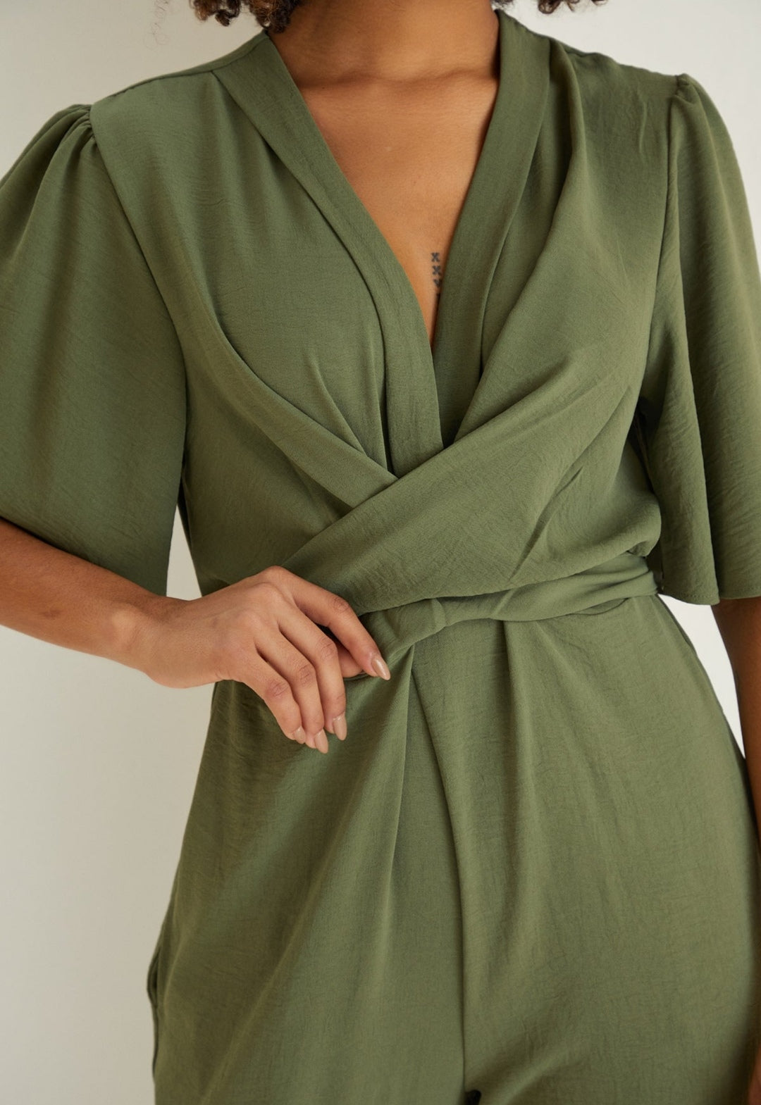 Angel Sleeve Wrap Jumpsuit - Khaki - By Jenerique image 4