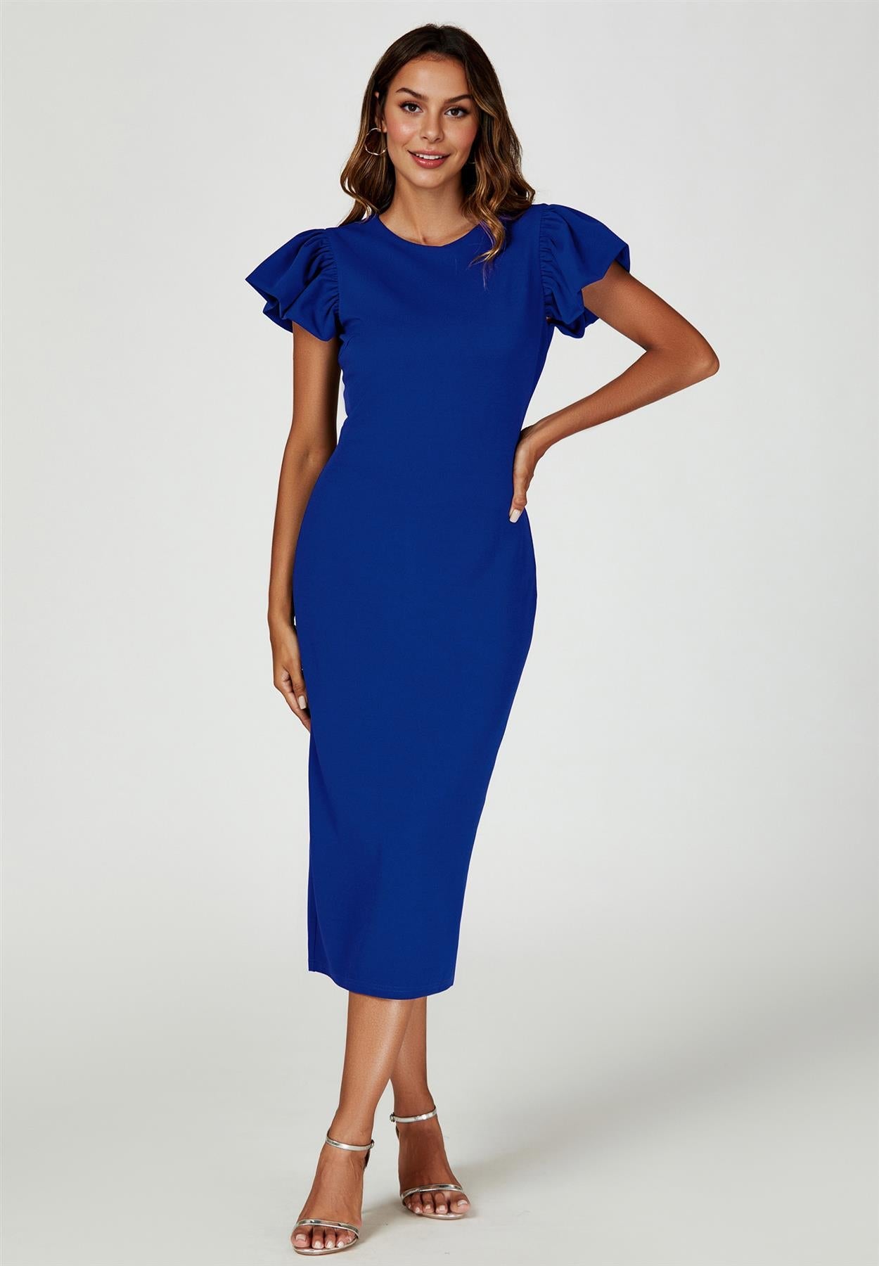 Royal Blue Volume Sleeve Midi Dress
