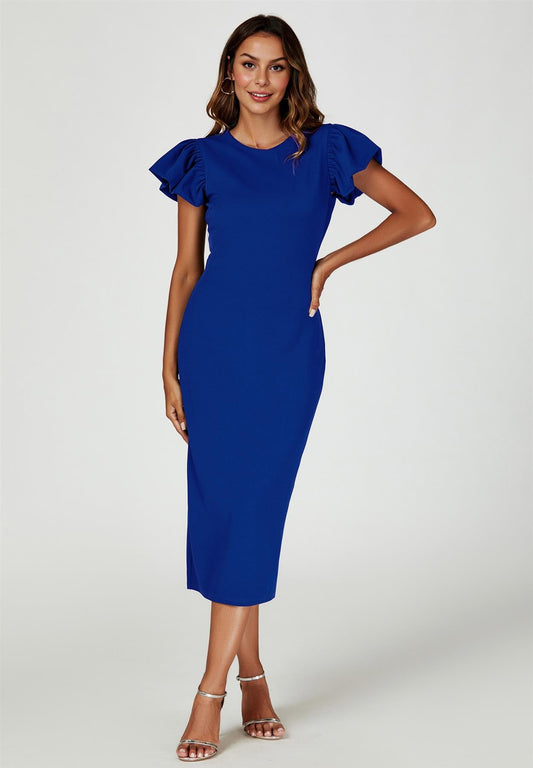 Royal Blue Volume Sleeve Midi Dress