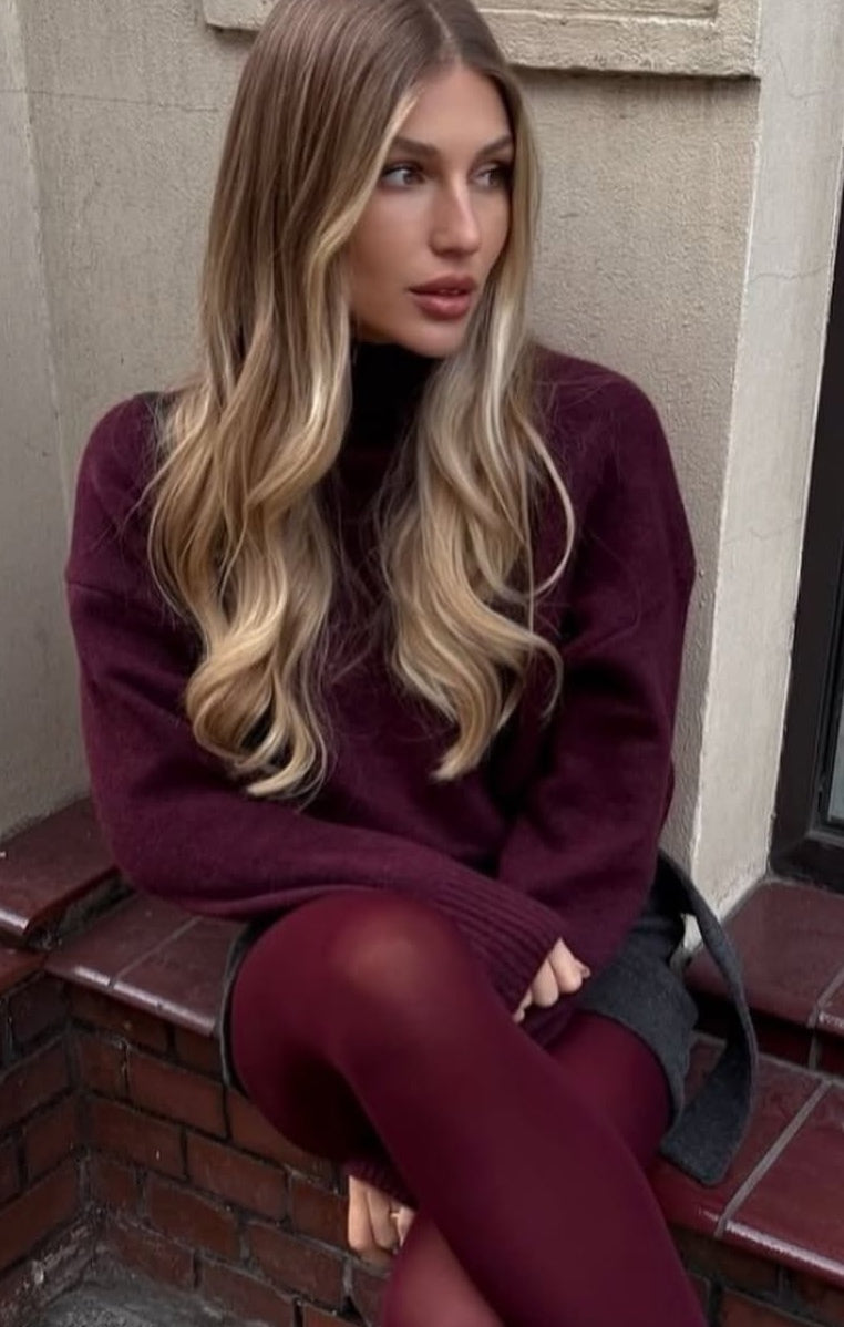High Neck Soft Knit Sweater - Burgundy  image 2