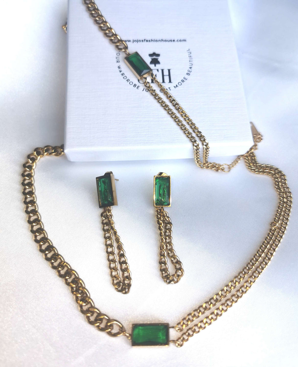 Victoria - Choker Bracelet Earring Set - Emerald image 1
