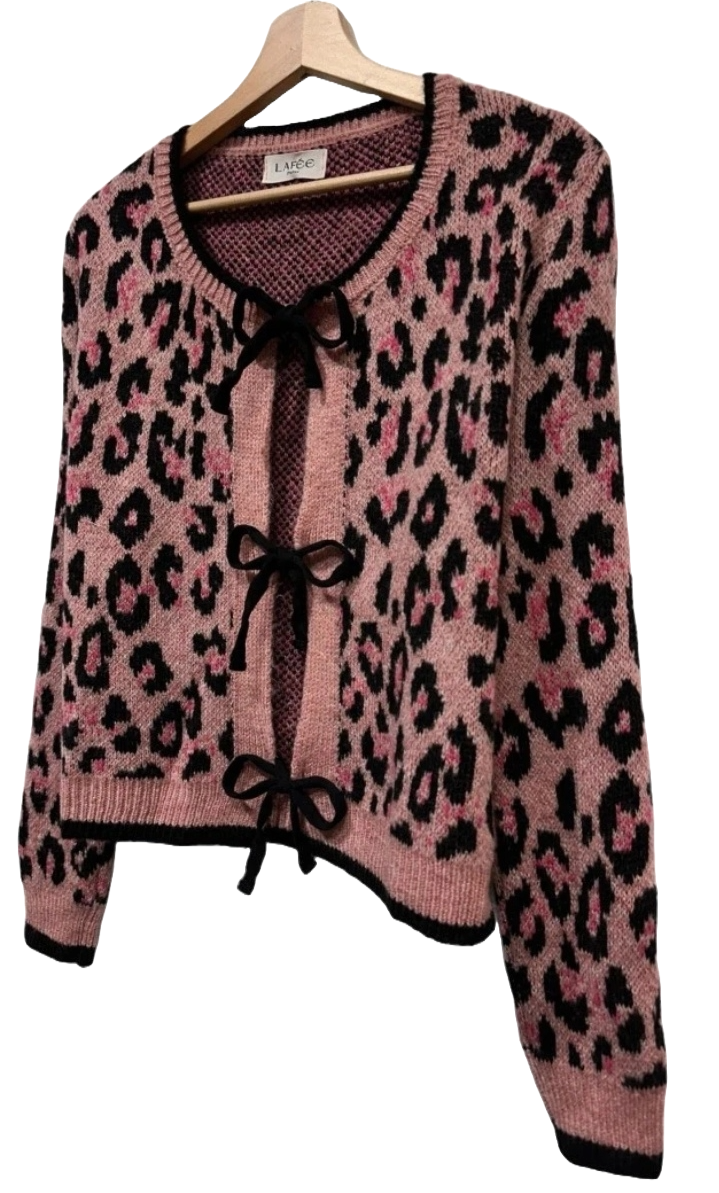 Leopard Print Bow Tie Knit - Pink  image 1