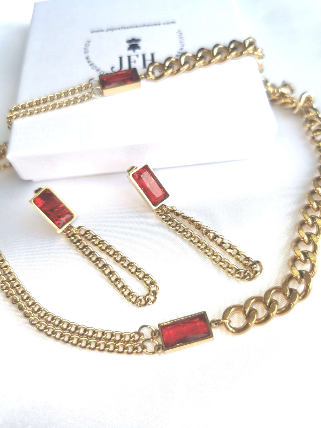 Victoria - Choker Bracelet Earring Set - Ruby image 3