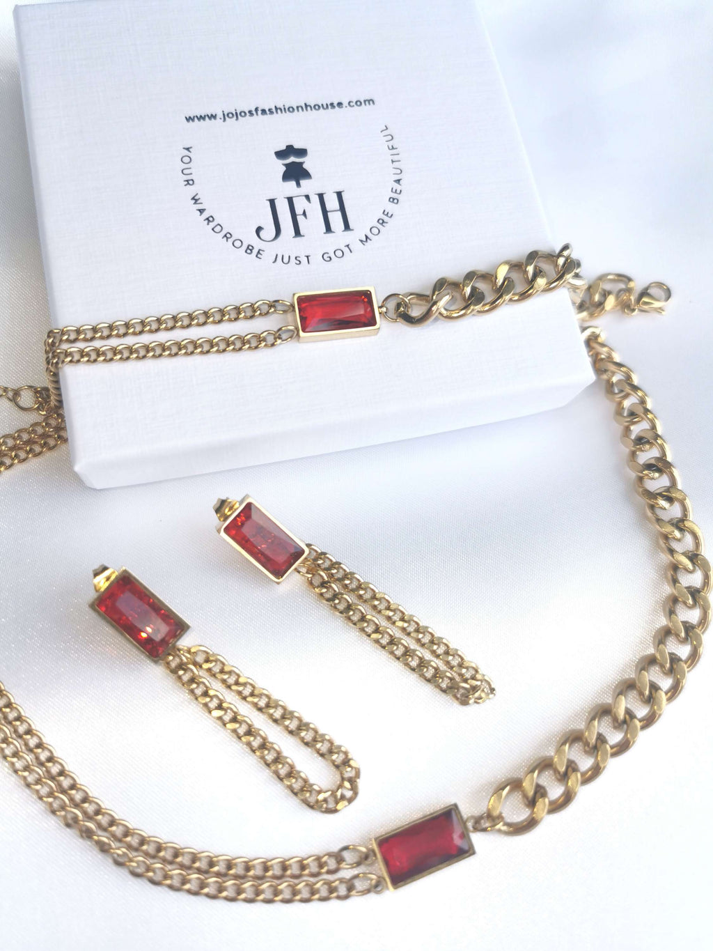 Victoria - Choker Bracelet Earring Set - Ruby image 5