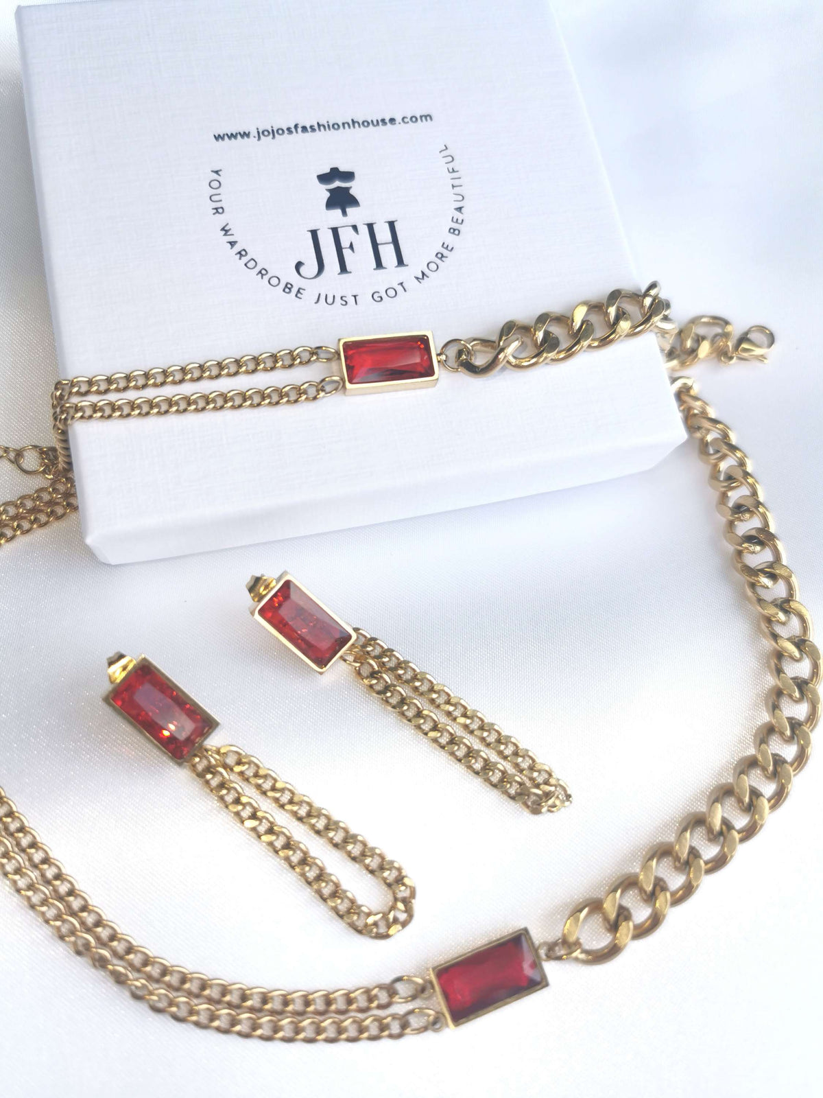 Victoria - Choker Bracelet Earring Set - Ruby image 5