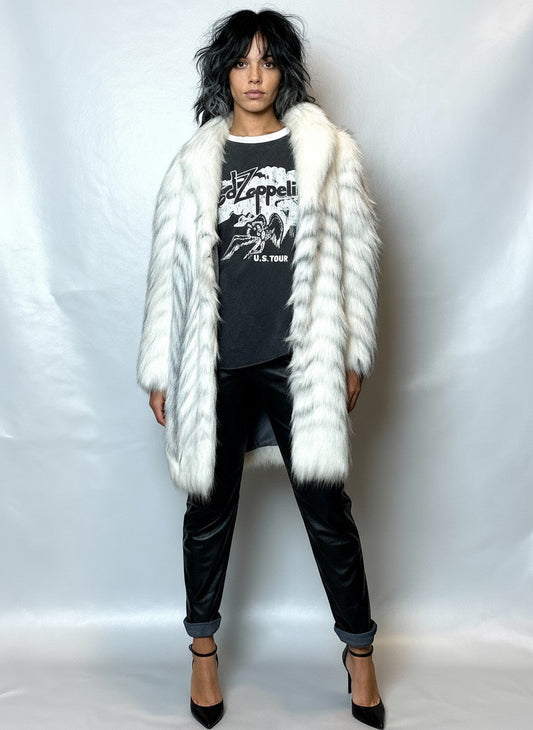 Original 1970's Vintage White Faux Fox Fur Coat UK 8 - 14