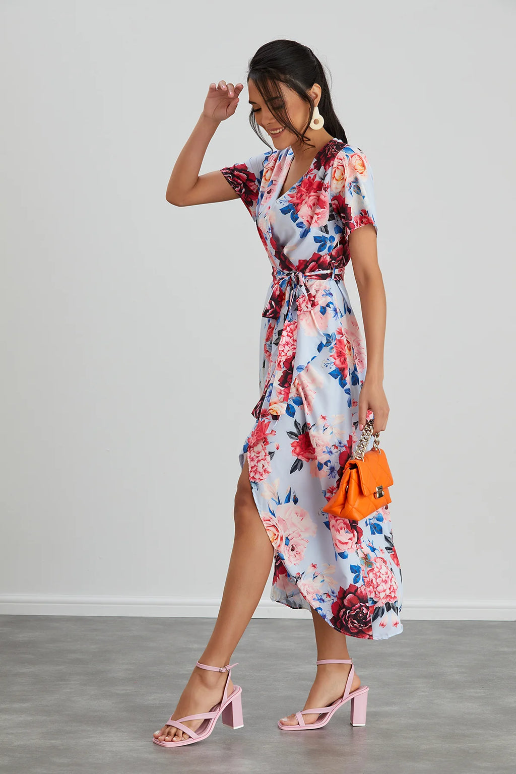 Wrap Midi Dress with Frill Skirt - Light Blue by Jenerique image 4