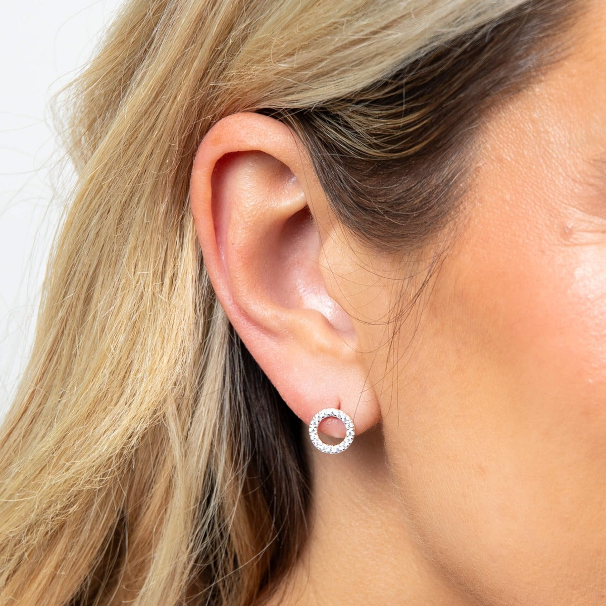 Sterling Silver Open Circle Earrings with Cubic Zirconia