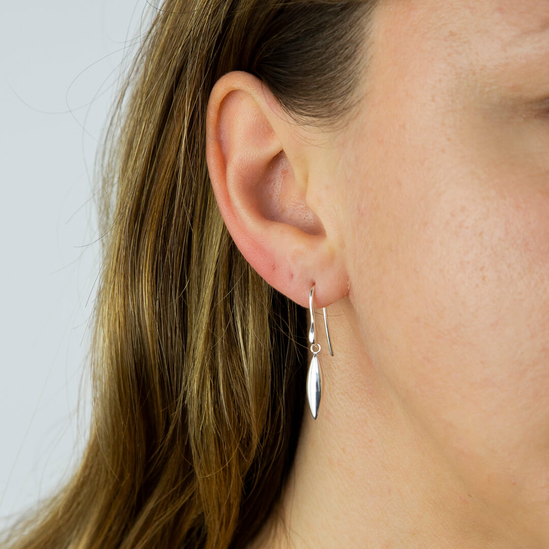 Sterling Silver Navette Shaped Drop Earrings