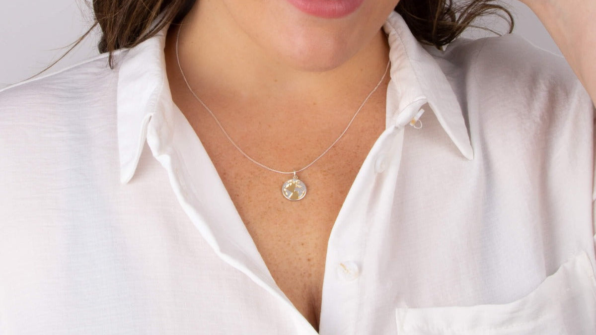 Sterling Silver World Pendant Disc