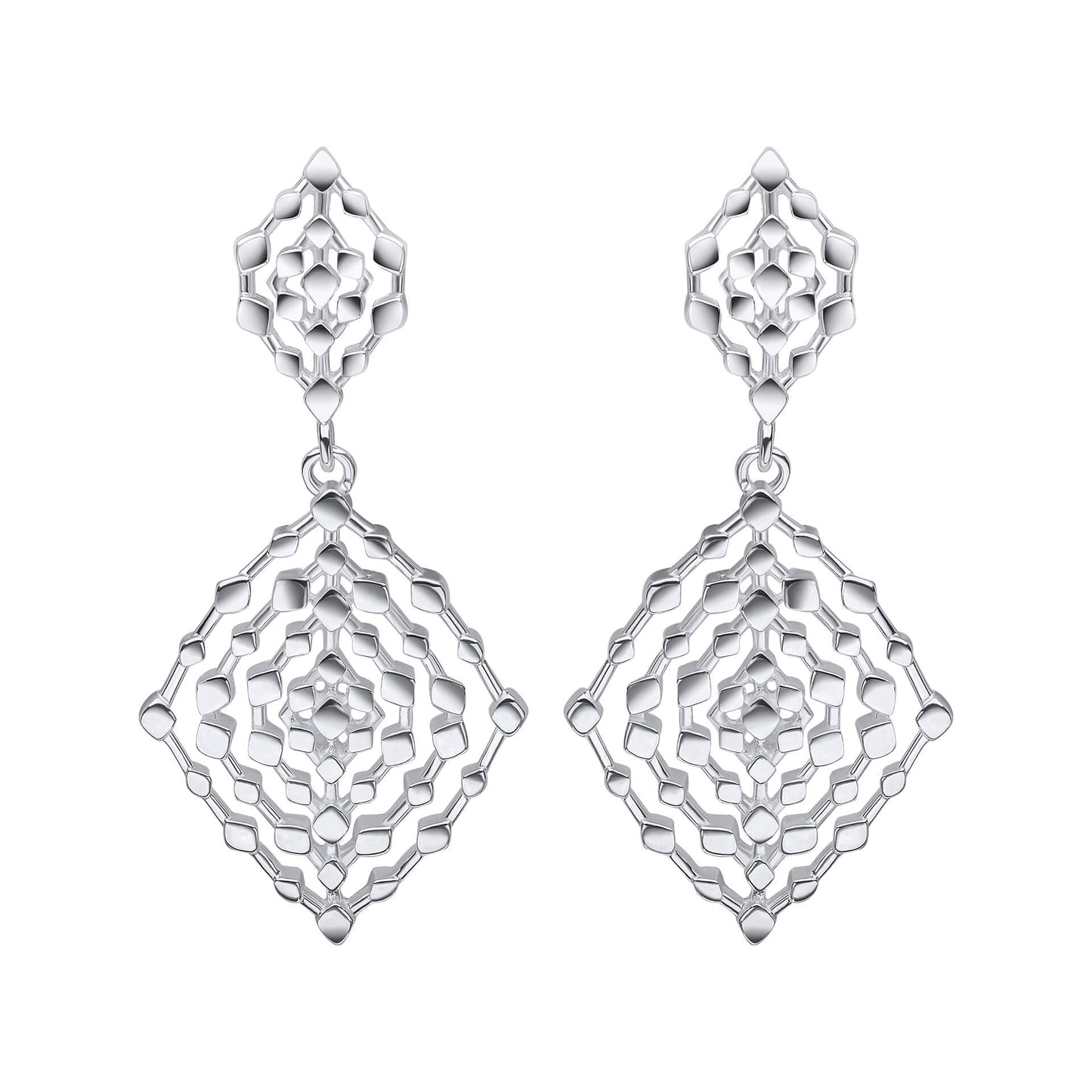 Sterling Silver Geometrical Lace Textured Drop Earrings