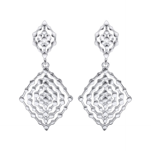 Sterling Silver Geometrical Lace Textured Drop Earrings
