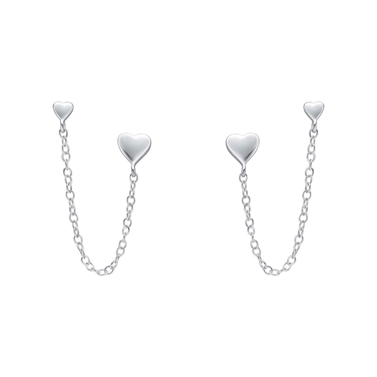 Sterling Silver Heart Chain Connector Double Stud Earrings