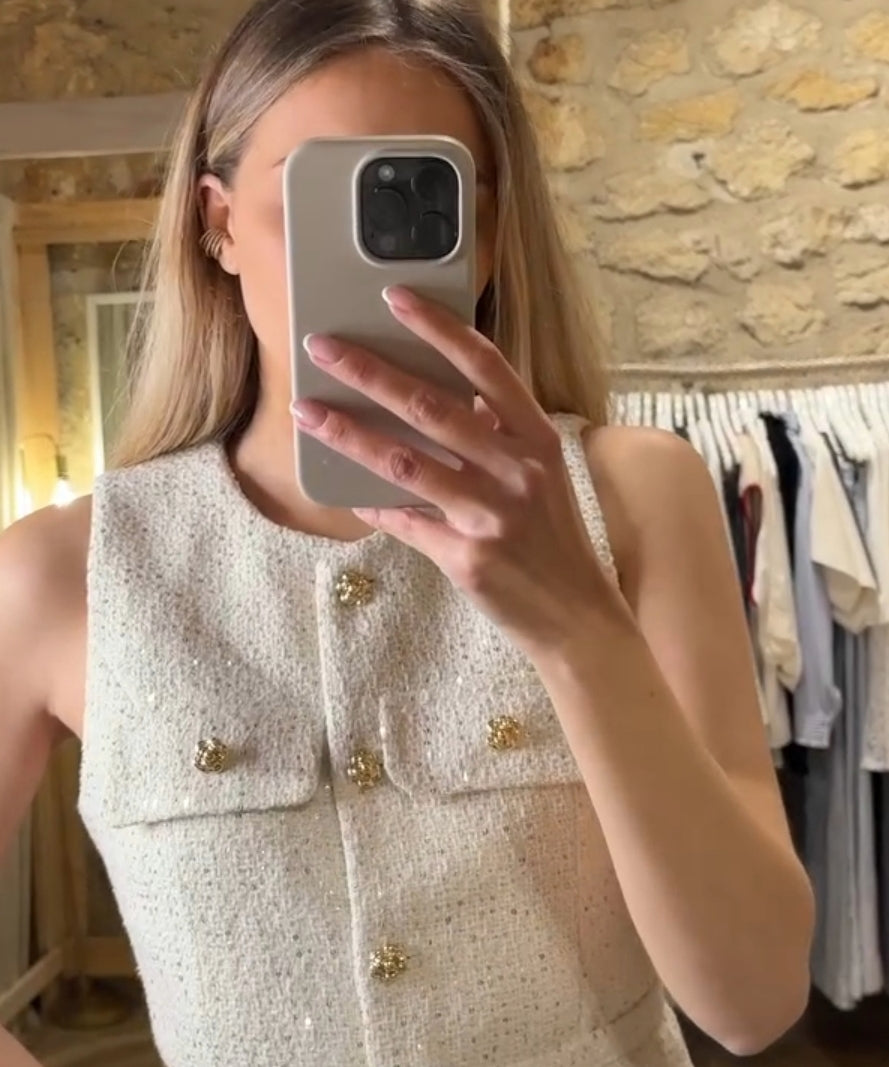 Ivory Tweed Embellished Waistcoat image 1