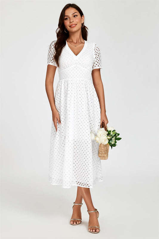 White Broderie Anglaise Midi Dress